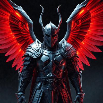 The primary subject of the image is a person wearing a suit with a red and black color scheme. The suit appears to be a combination of armor and a cape, giving it a unique and intricate design. The person is standing in front of a dark background, which further emphasizes the contrast between the suit and the surroundings. The visual style of the image is digital art, as it appears to be a well-crafted and detailed illustration. The colors and mood of the image are bold and dramatic,